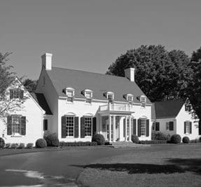 A black and white photo of a house