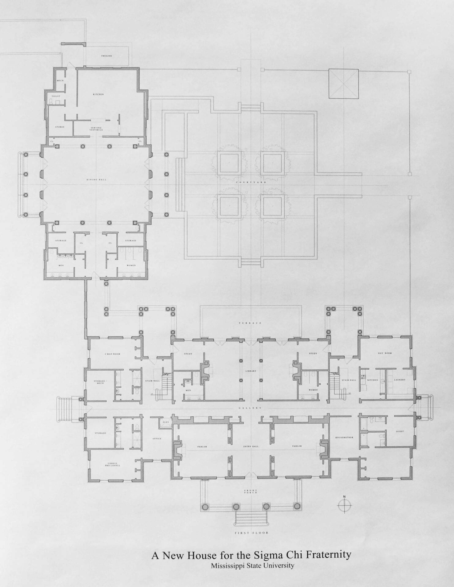 A floor plan of the building with many lines drawn.