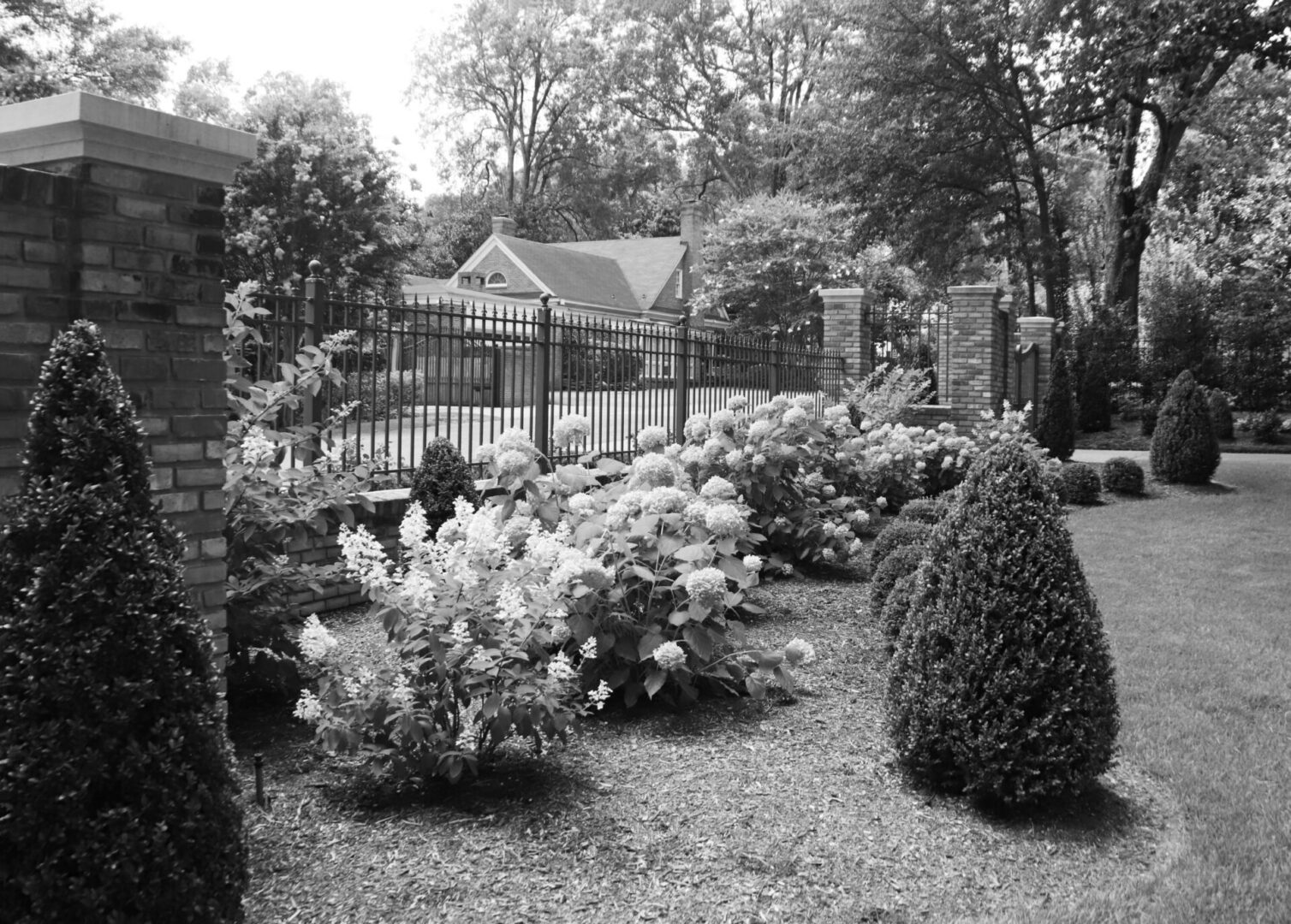 French Provincial of bushes in the foreground.