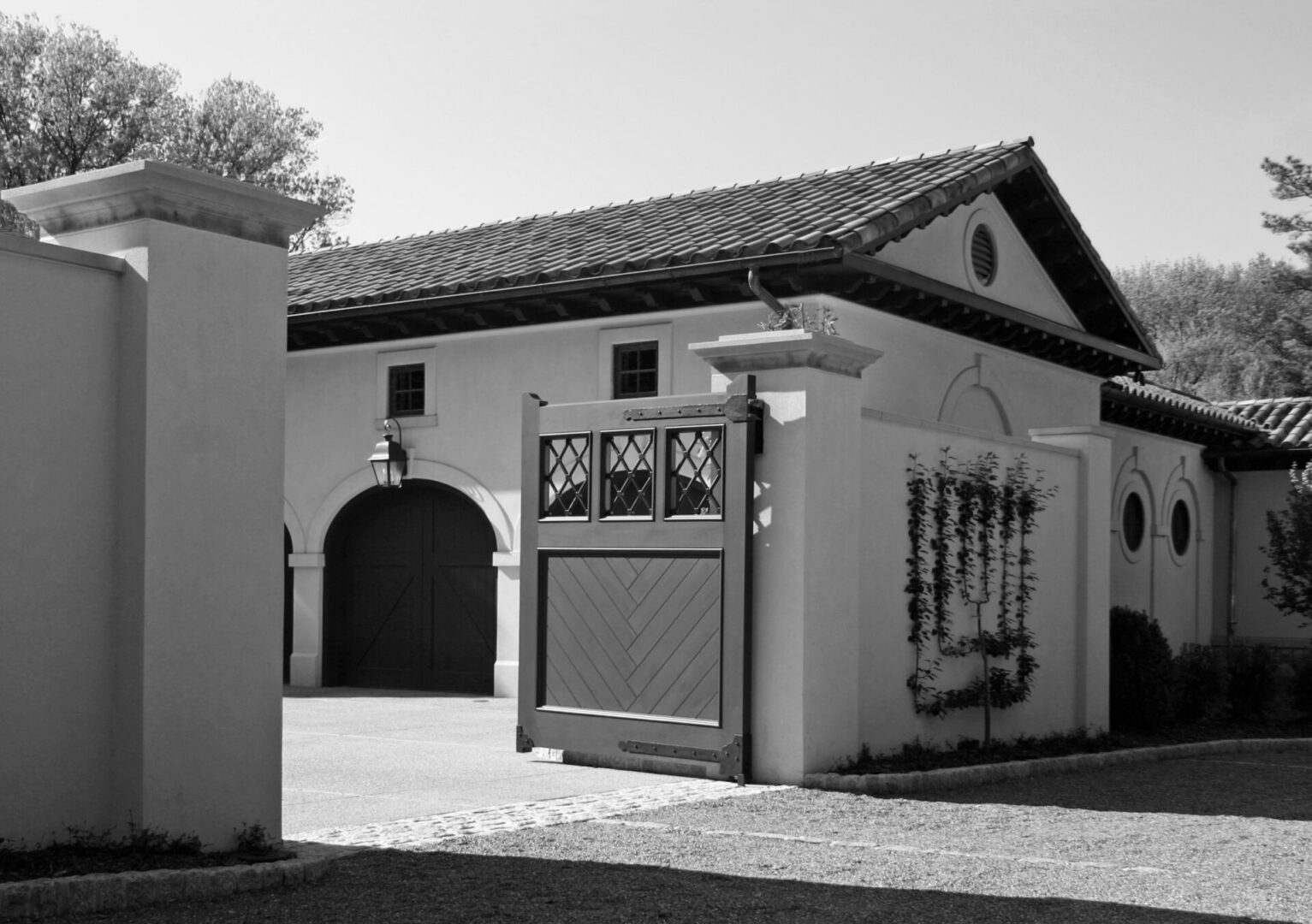 A black and white photo of an old building.