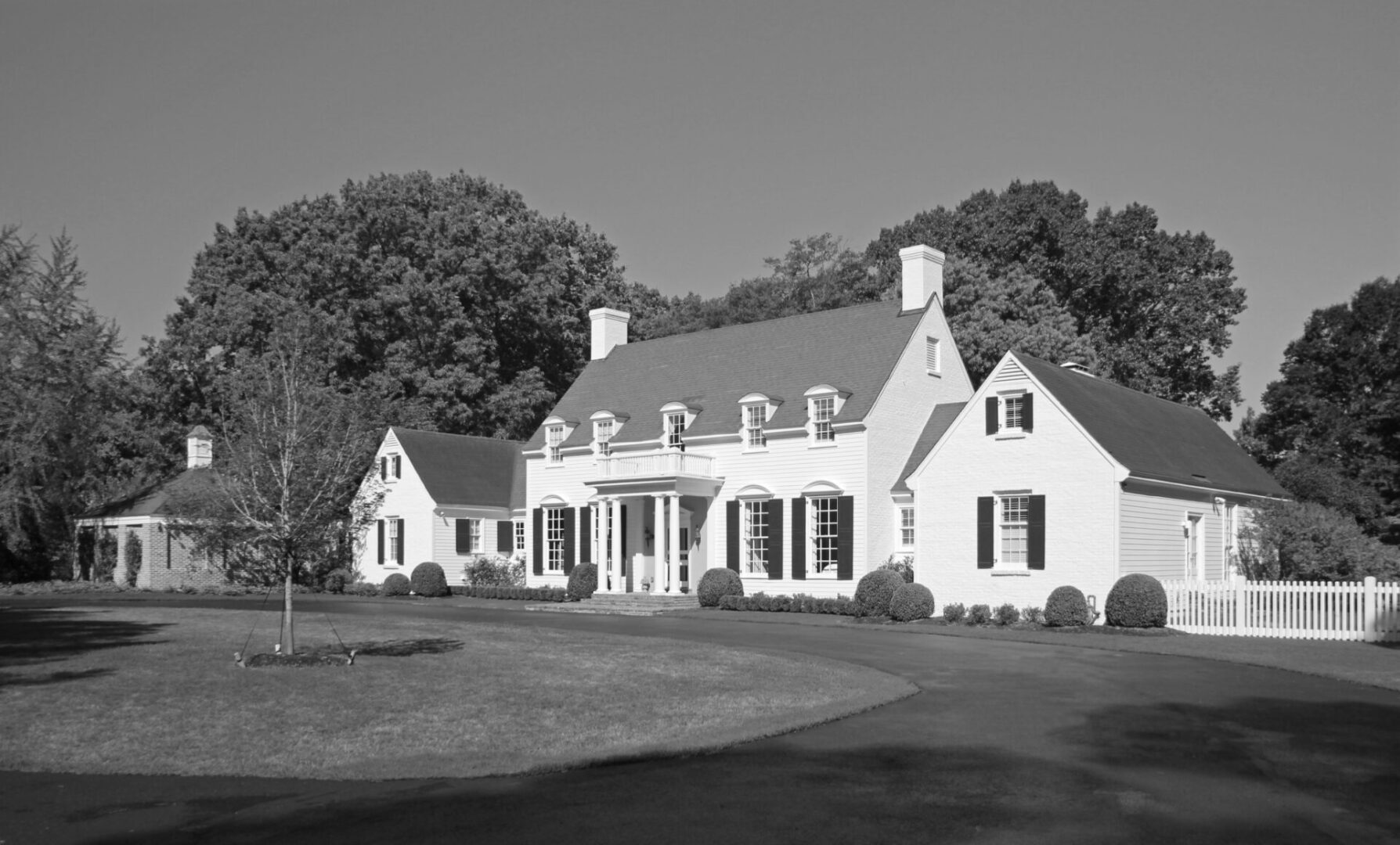 A black and white photo of a house